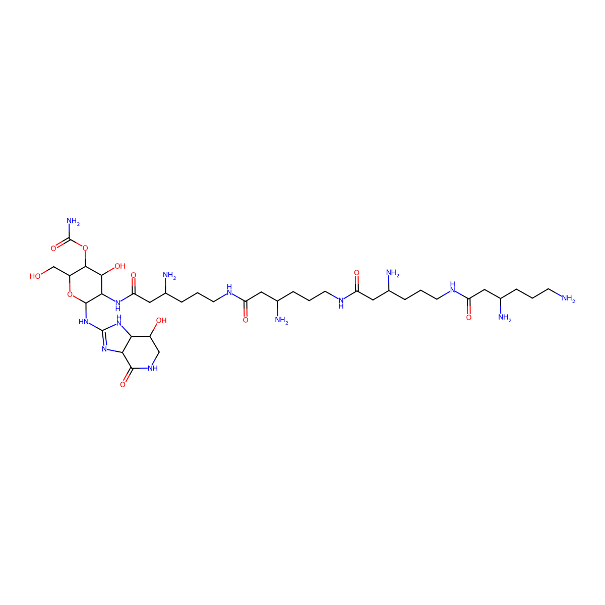 (3aS,7R,7aS)-2-((2-(((3S)-3-Amino-6-(((3S)-3-amino-6-(((3S)-3-amino-6-(((3S)-3,6-diamino-1-oxohexyl)amino)-1-oxohexyl)amino)-1-oxohexyl)amino)-1-oxohexyl)amino)-4-O-(aminocarbonyl)-2-deoxy-beta-D-gulopyranosyl)amino)-1,3a,5,6,7,7a-hexahydro-7-hydroxy-4H-imidazo(4,5-c)pyridin-4-one molecular structure, CAS 3776-36-1
