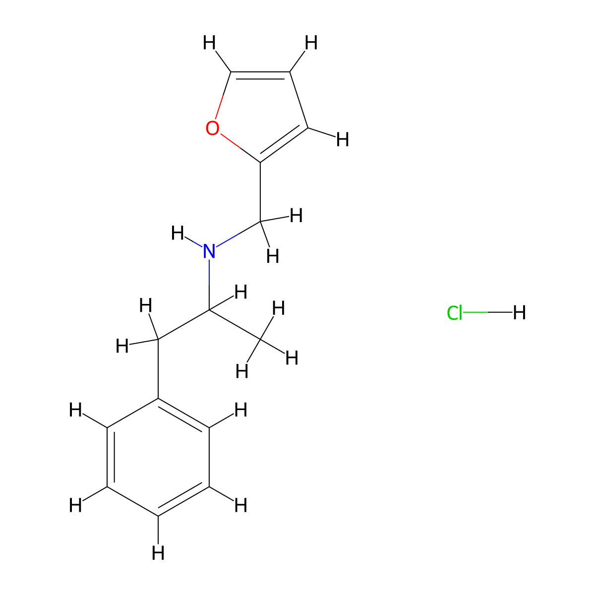 Furfurylamine, N-(alpha-methylphenethyl)-, hydrochloride (+)- molecular structure, CAS 3776-95-2