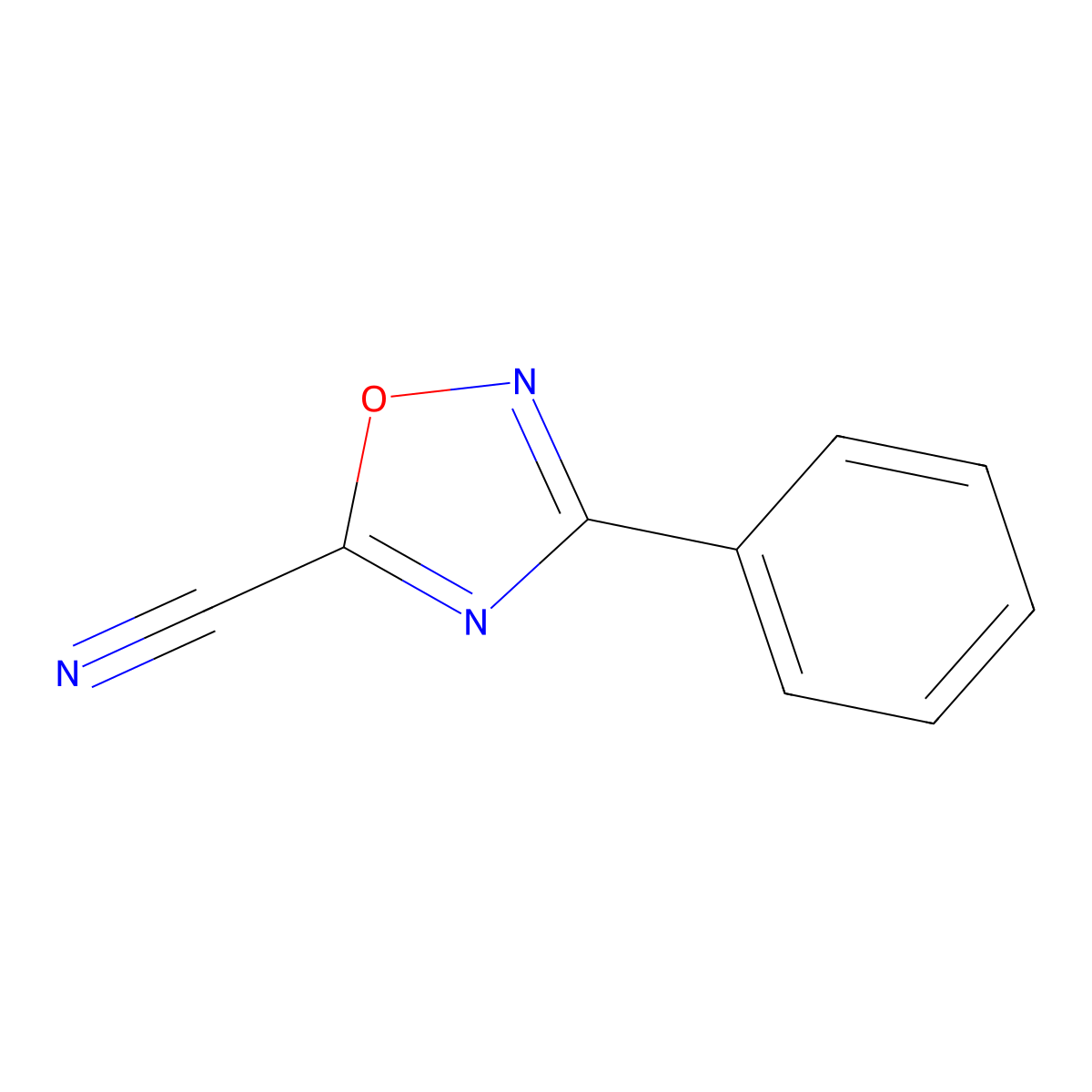 3-Phenyl-1,2,4-oxadiazole-5-carbonitrile molecular structure, CAS 37760-53-5