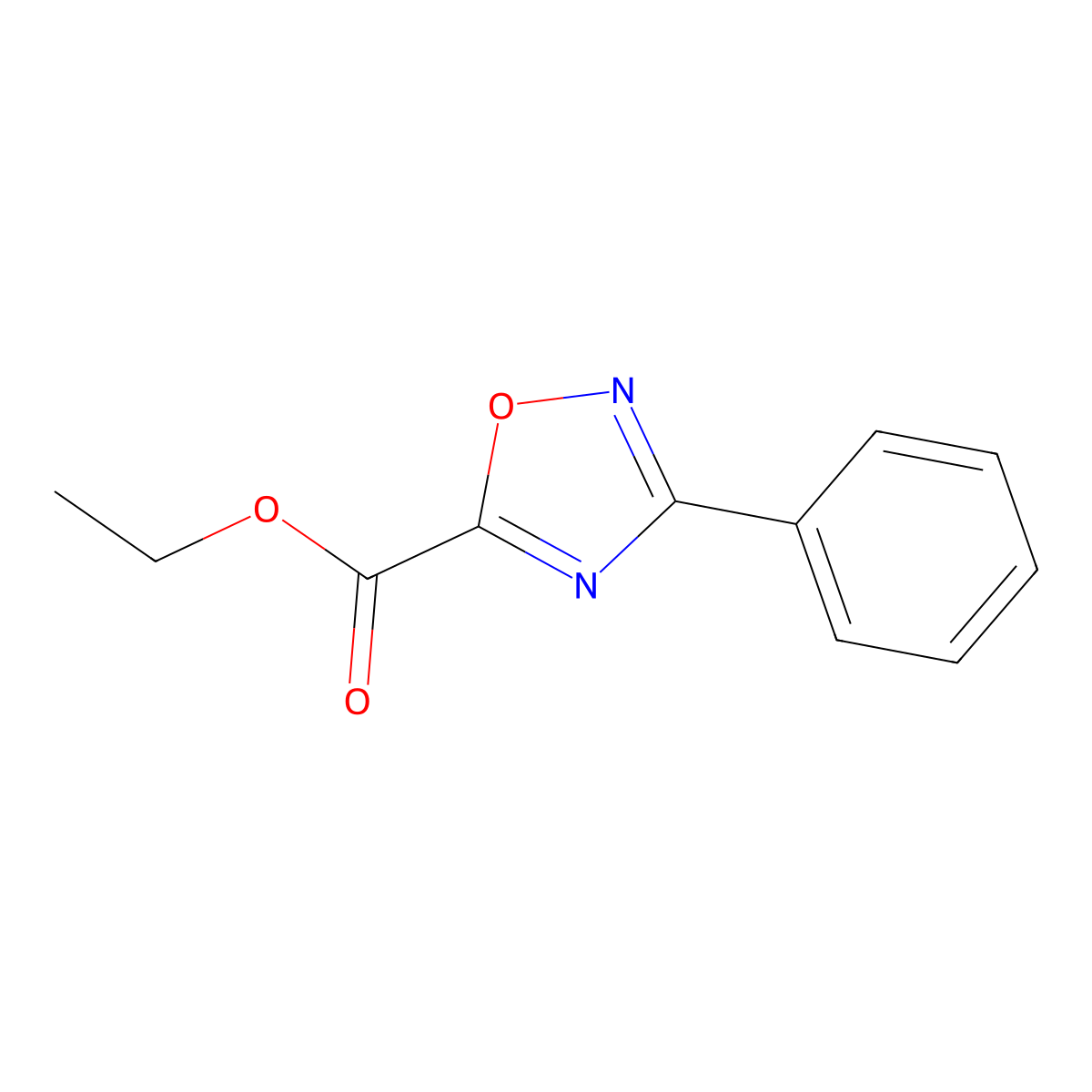 Ethyl 3-phenyl-(1,2,4)oxadiazole-5-carboxylate molecular structure, CAS 37760-54-6