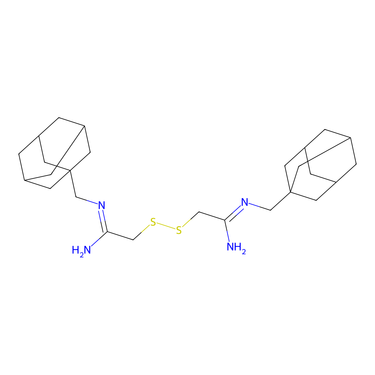 N'-(1-adamantylmethyl)-2-[[2-(1-adamantylmethylimino)-2-aminoethyl]disulfanyl]ethanimidamide molecular structure, CAS 37764-44-6