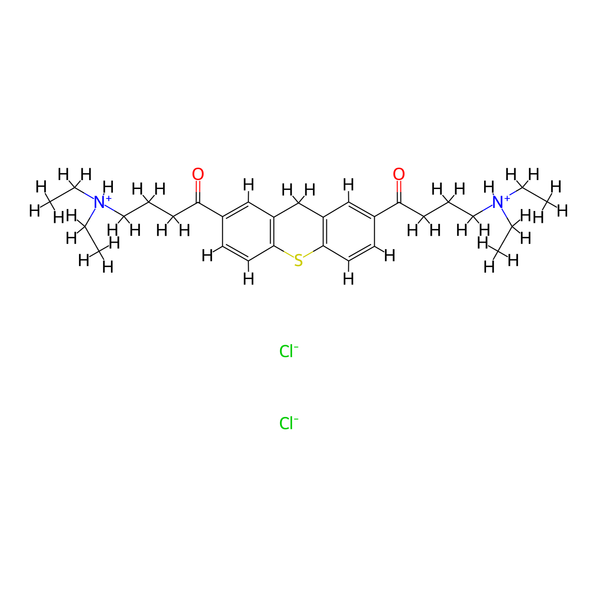 1-Butanone, 1,1'-(9H-thioxanthene-2,7-diyl)bis(4-(diethylamino)-, dihydrochloride molecular structure, CAS 37771-04-3