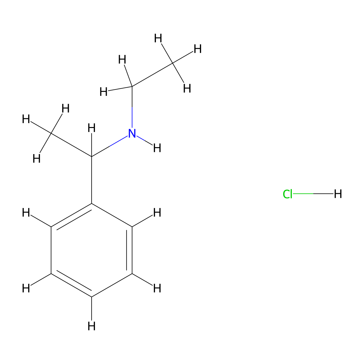 Ethyl(phenylethyl)amine, chloride molecular structure, CAS 37771-39-4