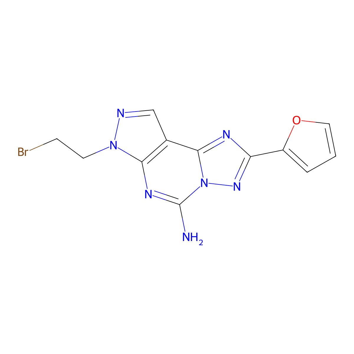 7-(2-Bromoethyl)-2-(furan-2-yl)-7H-pyrazolo(4,3-e)(1,2,4)triazolo(1,5-c)pyrimidin-5-amine molecular structure, CAS 377729-85-6