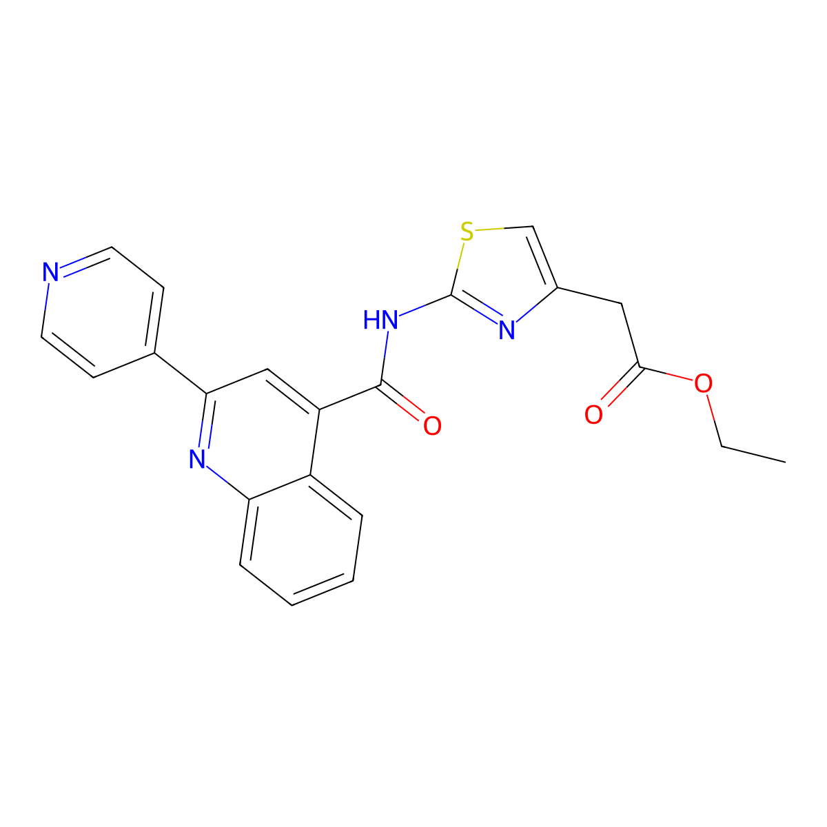 Ethyl [2-({[2-(pyridin-4-yl)quinolin-4-yl]carbonyl}amino)-1,3-thiazol-4-yl]acetate molecular structure, CAS 377756-34-8