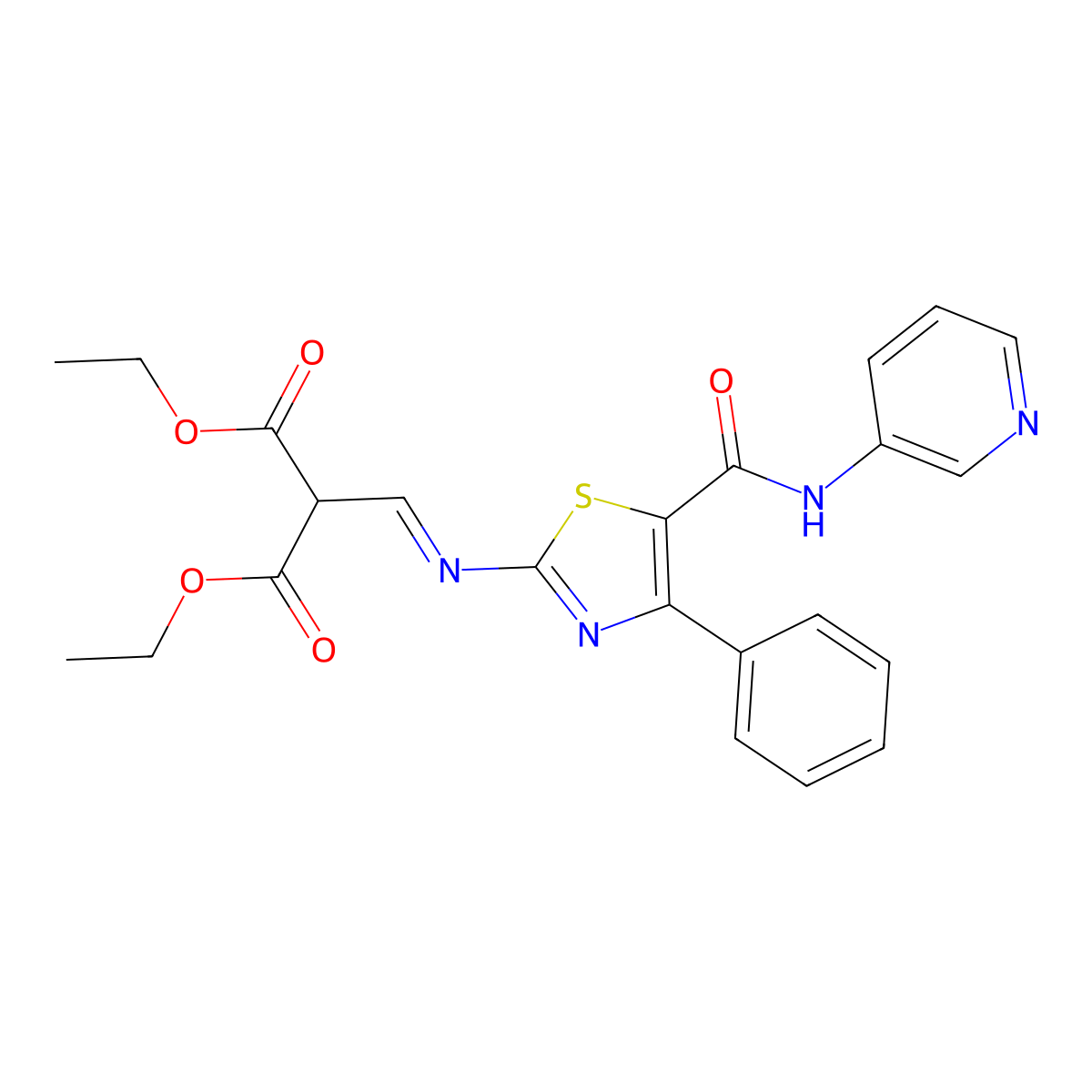 1,3-Diethyl 2-[({4-phenyl-5-[(pyridin-3-yl)carbamoyl]-1,3-thiazol-2-yl}imino)methyl]propanedioate molecular structure, CAS 377757-10-3