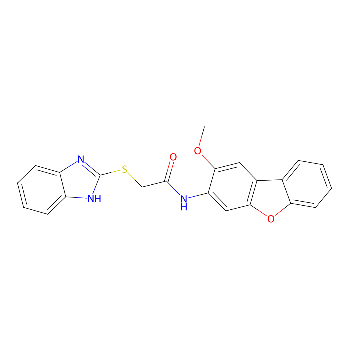 2-(1H-benzimidazol-2-ylthio)-N-(2-methoxy-3-dibenzofuranyl)acetamide molecular structure, CAS 377757-91-0