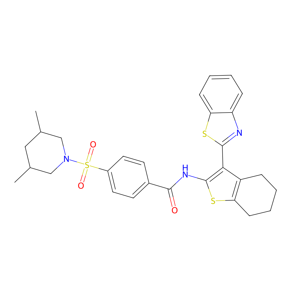 N-(3-(benzo[d]thiazol-2-yl)-4,5,6,7-tetrahydrobenzo[b]thiophen-2-yl)-4-((3,5-dimethylpiperidin-1-yl)sulfonyl)benzamide molecular structure, CAS 377757-94-3