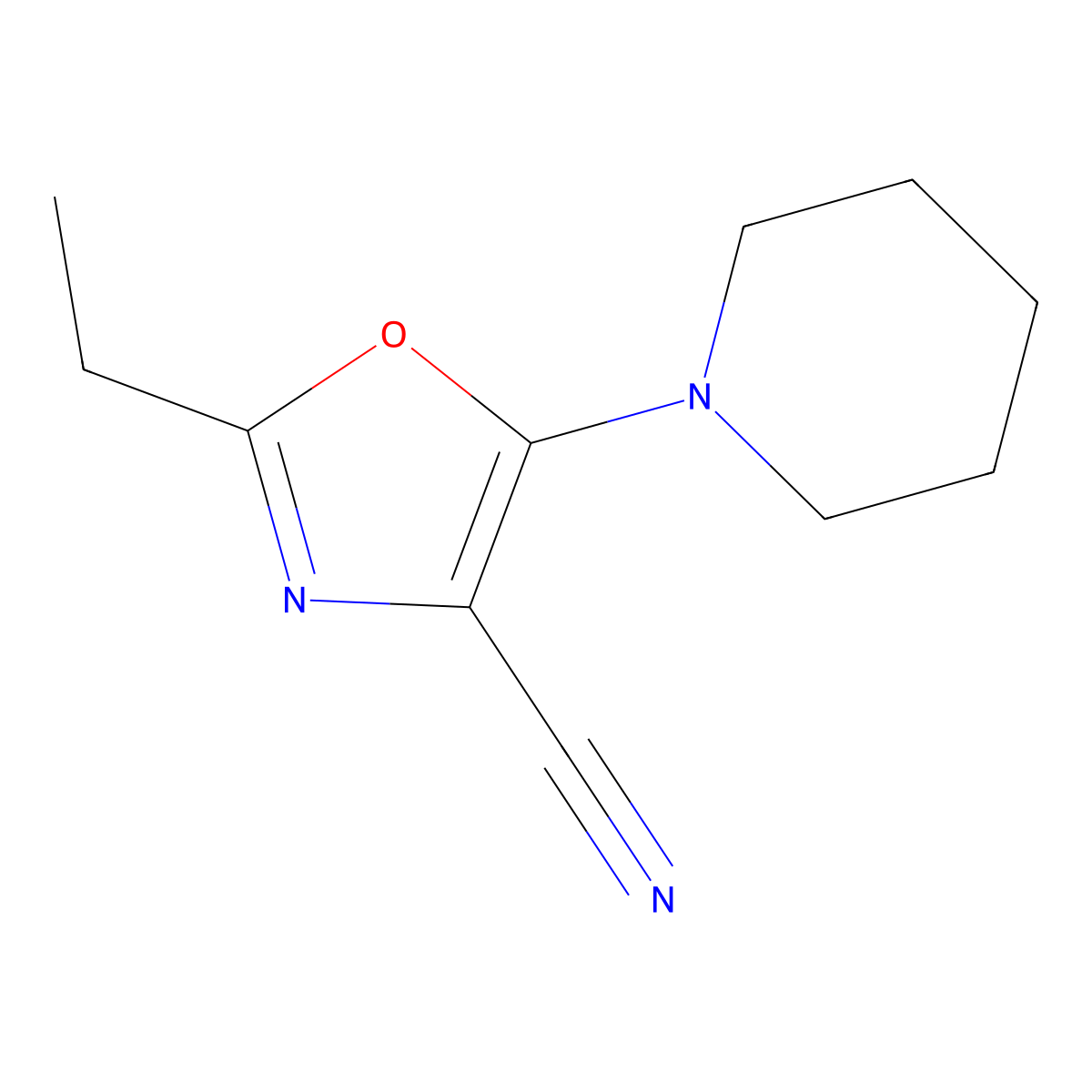 2-Ethyl-5-(piperidin-1-yl)oxazole-4-carbonitrile molecular structure, CAS 377761-20-1