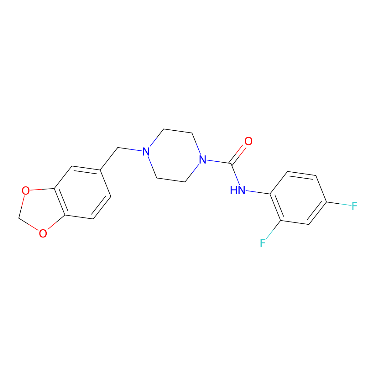 4-(1,3-benzodioxol-5-ylmethyl)-N-(2,4-difluorophenyl)piperazine-1-carboxamide molecular structure, CAS 377761-52-9