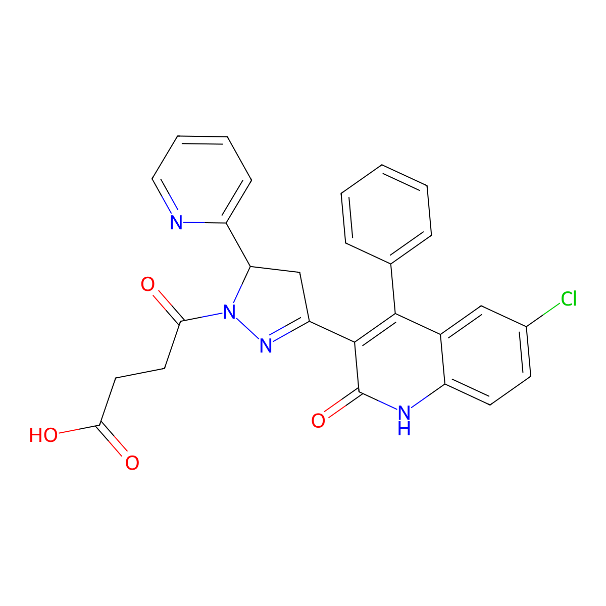 4-(3-(6-chloro-2-hydroxy-4-phenylquinolin-3-yl)-5-(pyridin-2-yl)-4,5-dihydro-1H-pyrazol-1-yl)-4-oxobutanoic acid molecular structure, CAS 377761-70-1