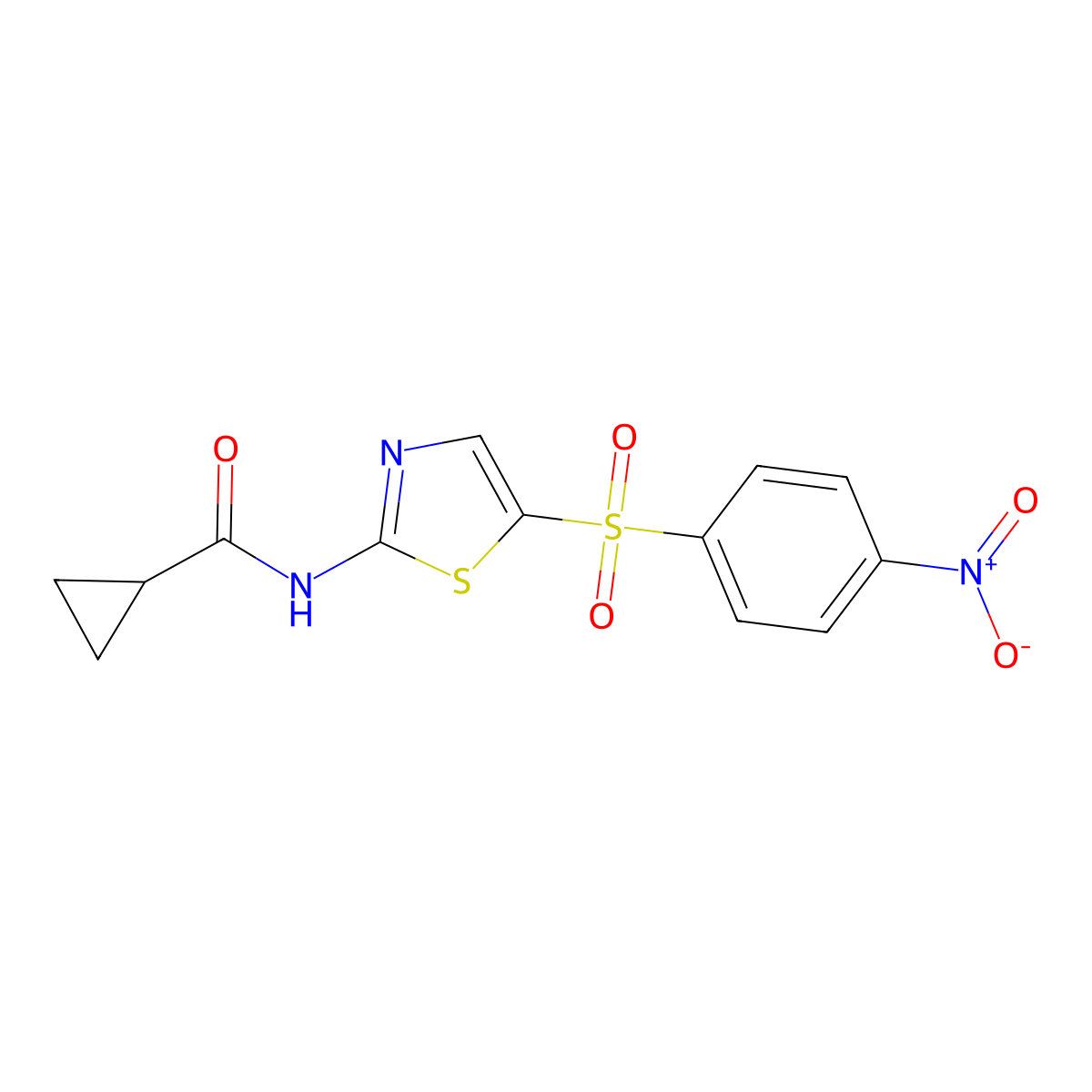 N-(5-((4-nitrophenyl)sulfonyl)thiazol-2-yl)cyclopropanecarboxamide molecular structure, CAS 377762-64-6