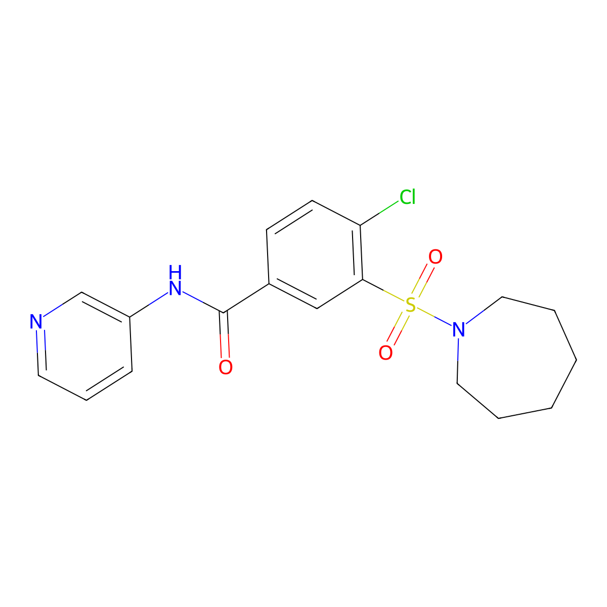 3-(azepan-1-ylsulfonyl)-4-chloro-N-(pyridin-3-yl)benzamide molecular structure, CAS 377763-51-4