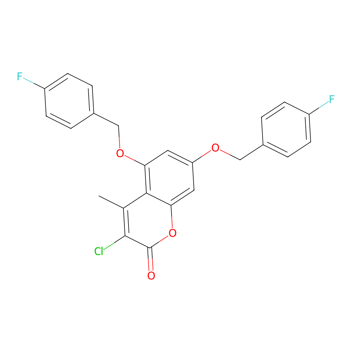 3-chloro-5,7-bis[(4-fluorobenzyl)oxy]-4-methyl-2H-chromen-2-one molecular structure, CAS 377766-22-8