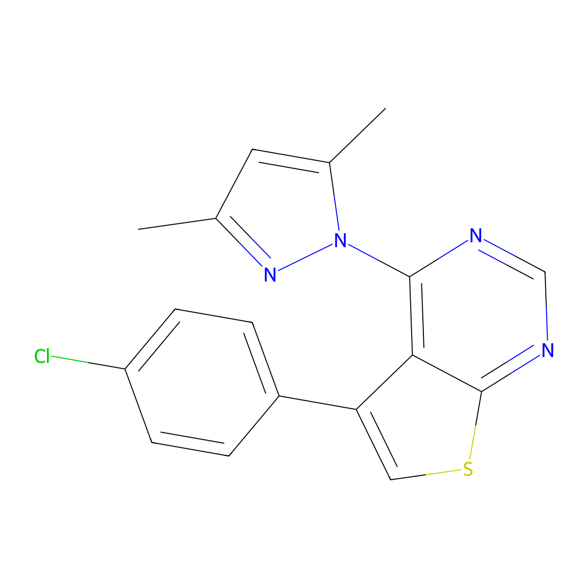 5-(4-chlorophenyl)-4-(3,5-dimethyl-1H-pyrazol-1-yl)thieno[2,3-d]pyrimidine molecular structure, CAS 377767-12-9