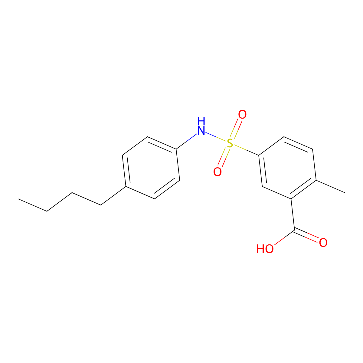 5-[(4-Butylphenyl)sulfamoyl]-2-methylbenzoic acid molecular structure, CAS 377769-51-2