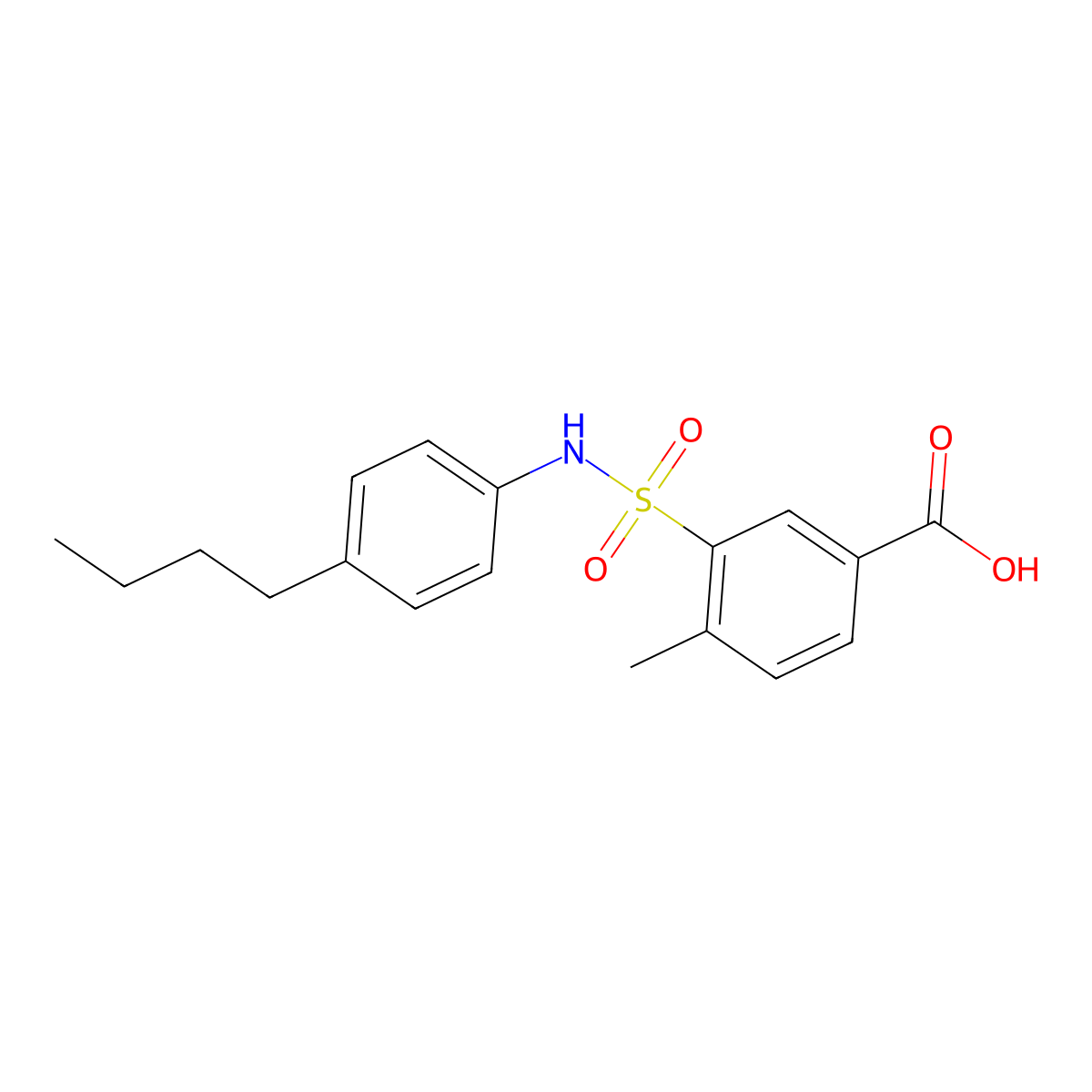 3-((4-Butylphenyl)sulfamoyl)-4-methylbenzoic acid molecular structure, CAS 377769-67-0