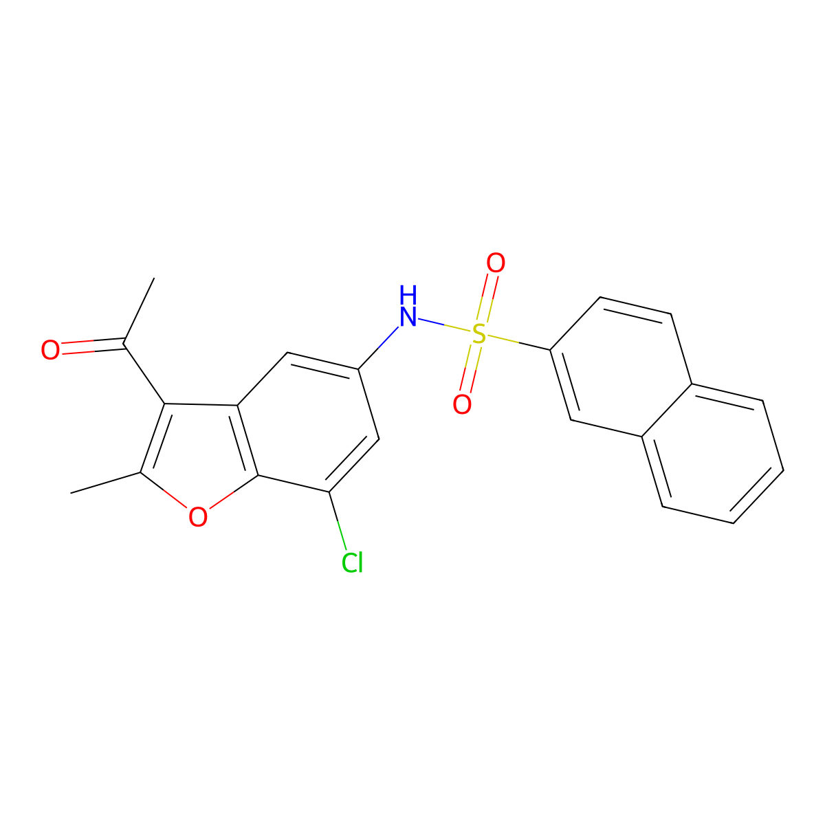 N-(3-acetyl-7-chloro-2-methyl-1-benzofuran-5-yl)naphthalene-2-sulfonamide molecular structure, CAS 377770-33-7