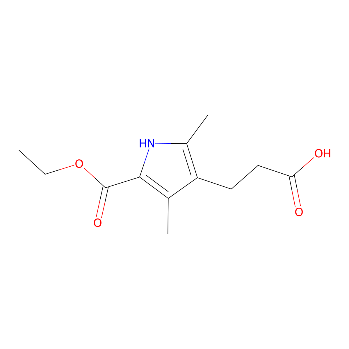 2,4-Dimethyl-5-carboxy-1H-pyrrole-3-propanoic acid 5-ethyl ester molecular structure, CAS 37789-64-3