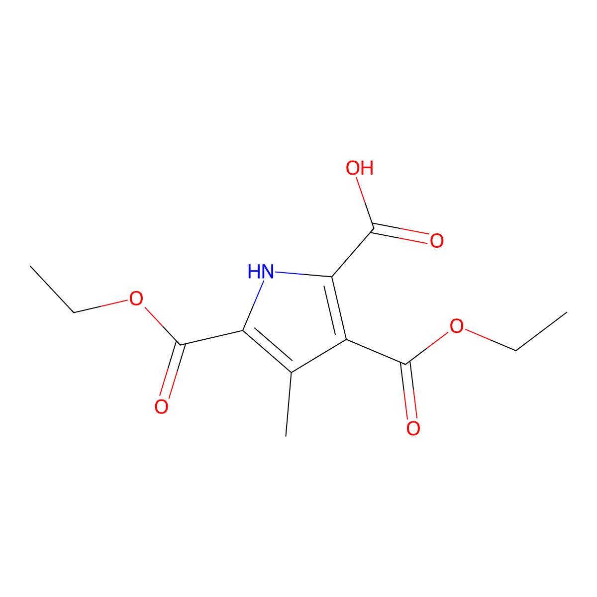 3,5-bis(ethoxycarbonyl)-4-methyl-1H-pyrrole-2-carboxylic acid molecular structure, CAS 37789-75-6