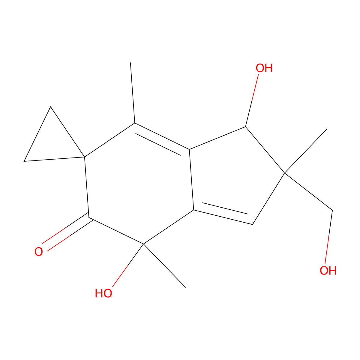 3',7'-Dihydroxy-2'-(hydroxymethyl)-2',4',7'-trimethyl-2',7'-dihydrospiro[cyclopropane-1,5'-inden]-6'(3'h)-one molecular structure, CAS 3779-56-4