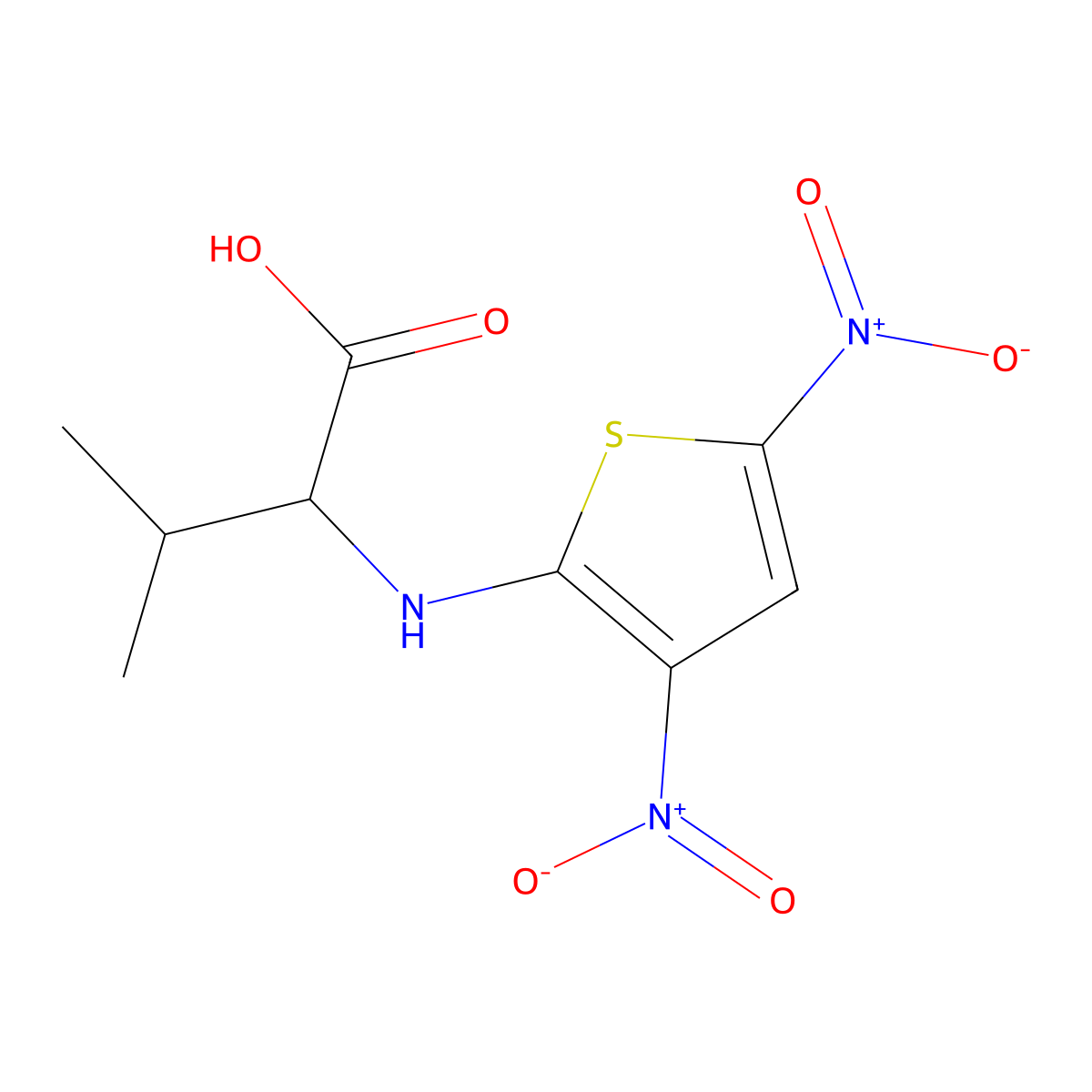 N-(3,5-Dinitrothiophen-2-yl)valine molecular structure, CAS 37791-27-8
