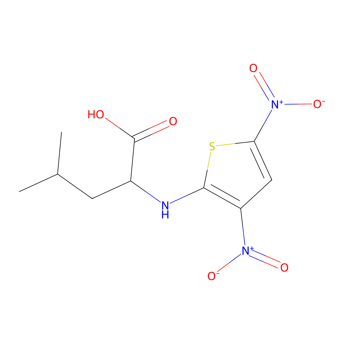 2-[(3,5-Dinitrothiophen-2-yl)amino]-4-methylpentanoic acid molecular structure, CAS 37791-28-9