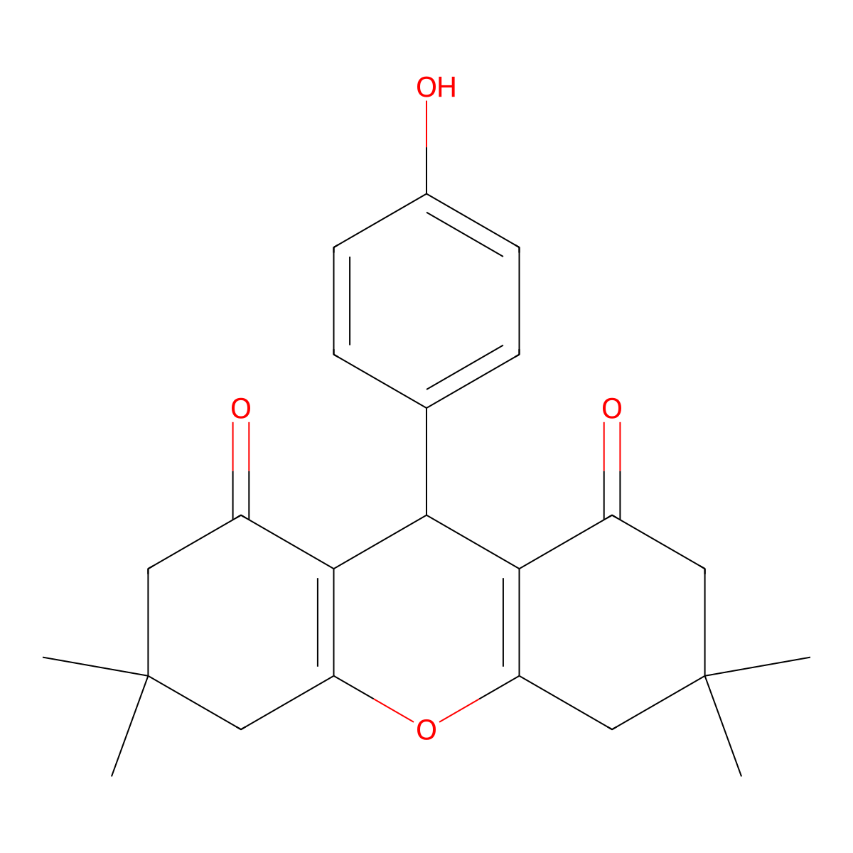 9-(4-hydroxyphenyl)-3,3,6,6-tetramethyl-3,4,5,6,7,9-hexahydro-1H-xanthene-1,8(2H)-dione molecular structure, CAS 37797-12-9