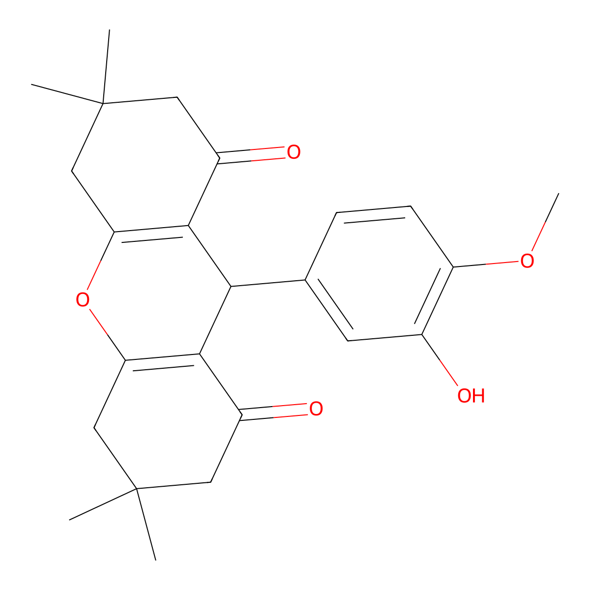 9-(3-hydroxy-4-methoxyphenyl)-3,3,6,6-tetramethyl-3,4,5,6,7,9-hexahydro-1H-xanthene-1,8(2H)-dione molecular structure, CAS 37797-15-2
