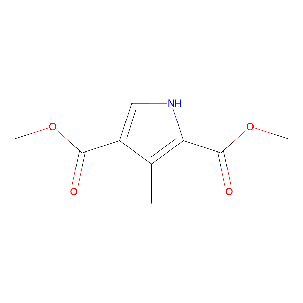Dimethyl 3-methyl-1H-pyrrole-2,4-dicarboxylate molecular structure, CAS 3780-42-5