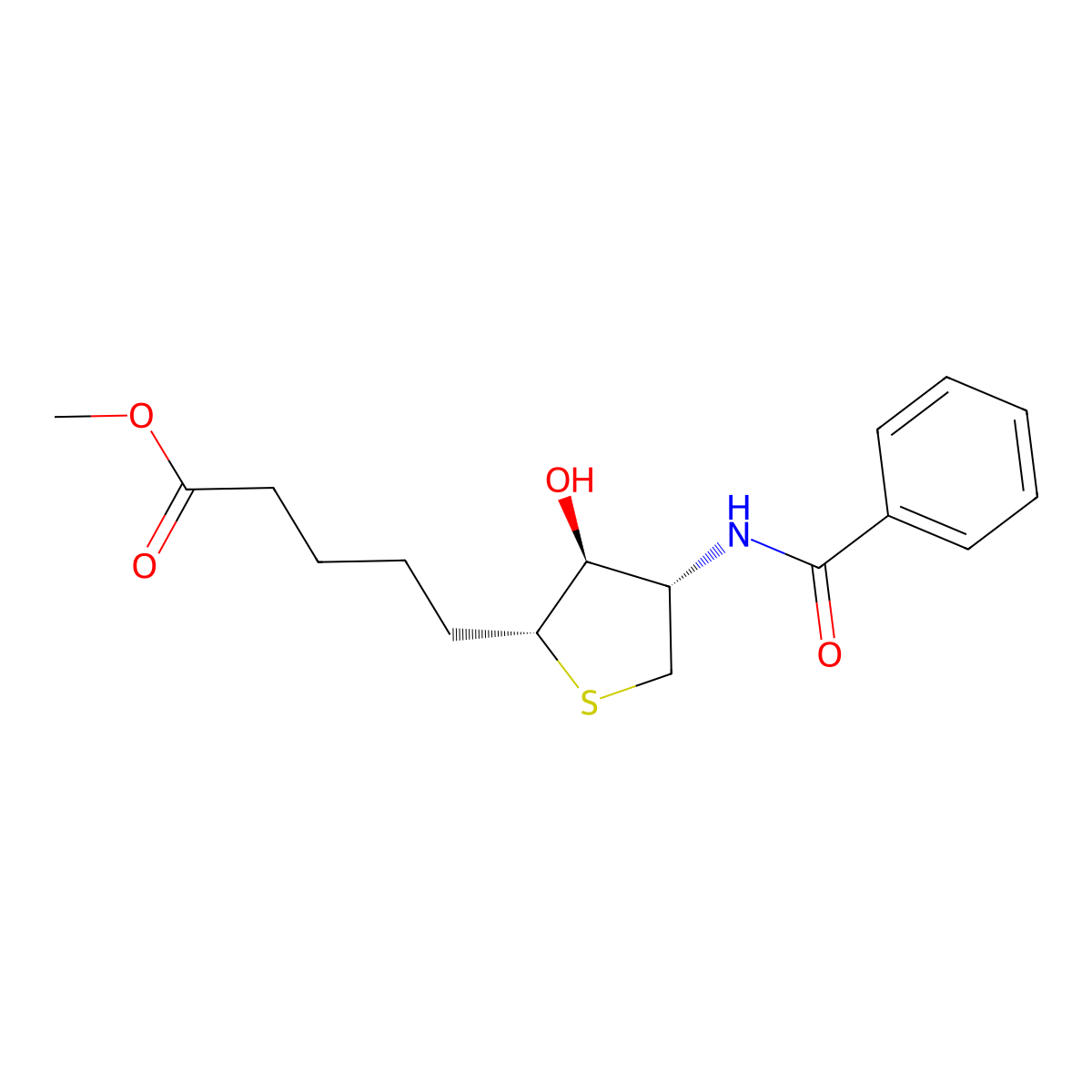 methyl 5-((2R,3S,4S)-4-benzamido-3-hydroxytetrahydrothiophen-2-yl)pentanoate molecular structure, CAS 37800-36-5