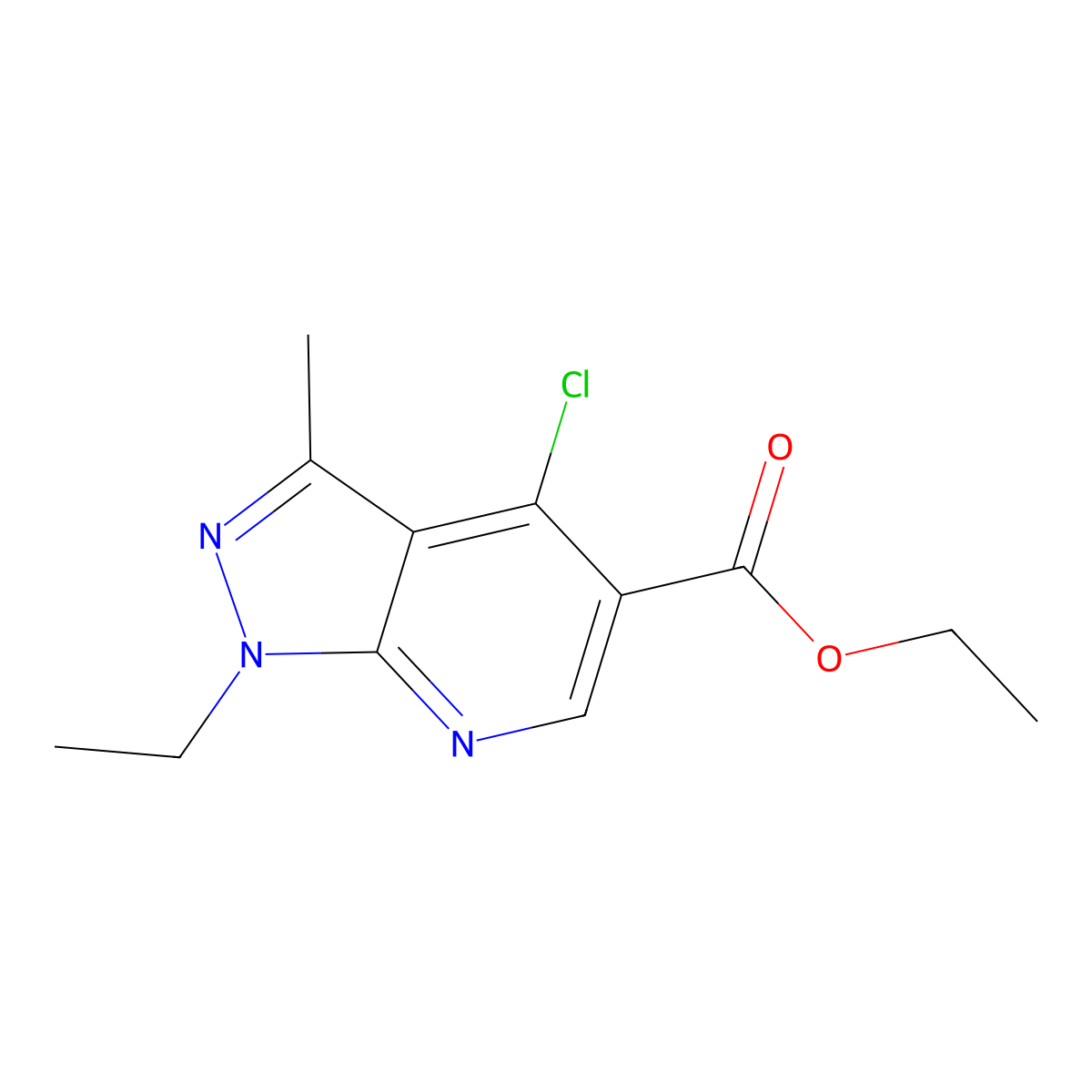ethyl 4-chloro-1-ethyl-3-methyl-1H-pyrazolo[3,4-b]pyridine-5-carboxylate molecular structure, CAS 37801-47-1
