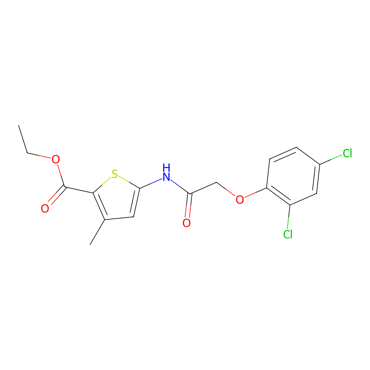 Ethyl 5-(2-(2,4-dichlorophenoxy)acetamido)-3-methylthiophene-2-carboxylate molecular structure, CAS 378190-05-7