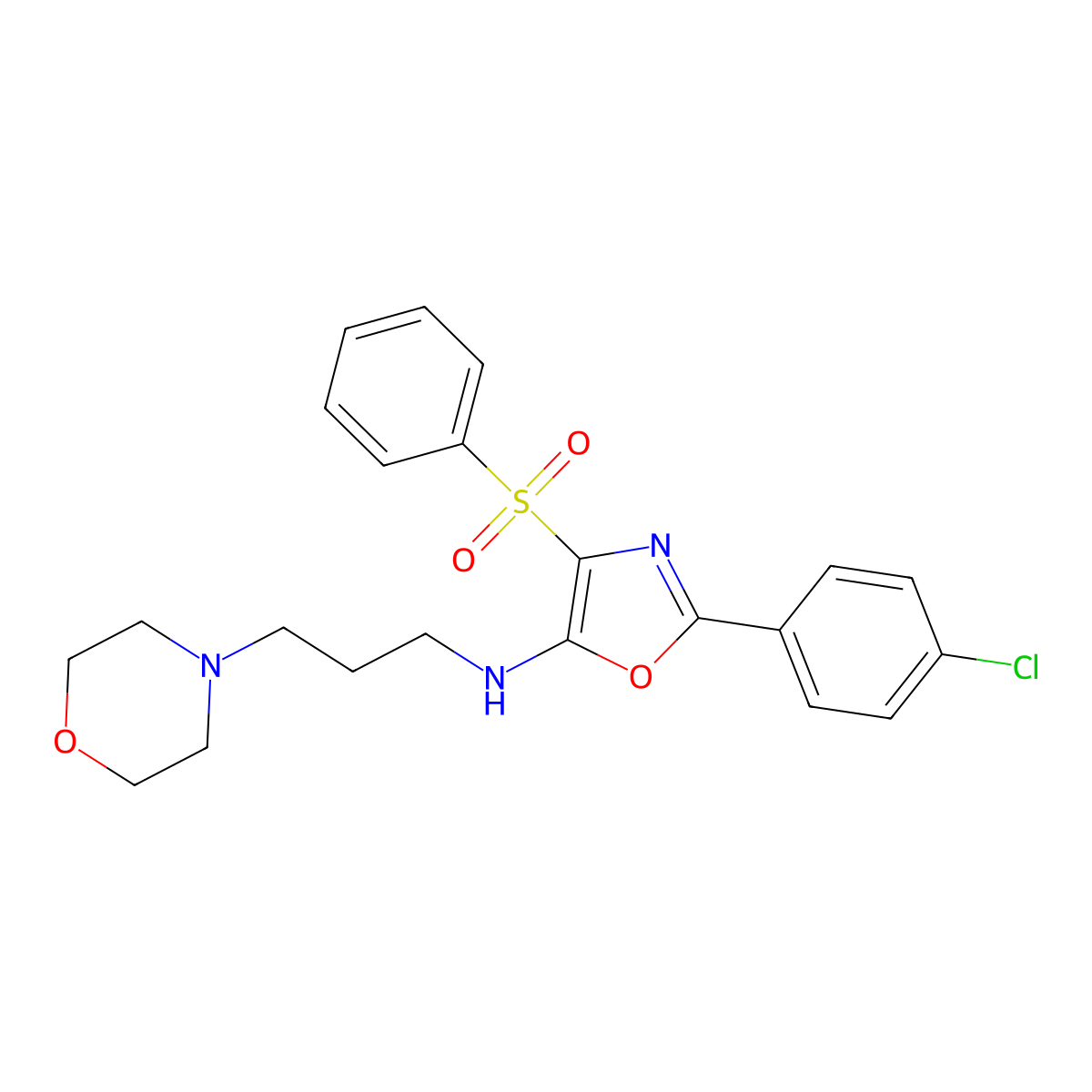 4-(benzenesulfonyl)-2-(4-chlorophenyl)-N-(3-morpholin-4-ylpropyl)-1,3-oxazol-5-amine molecular structure, CAS 378193-59-0