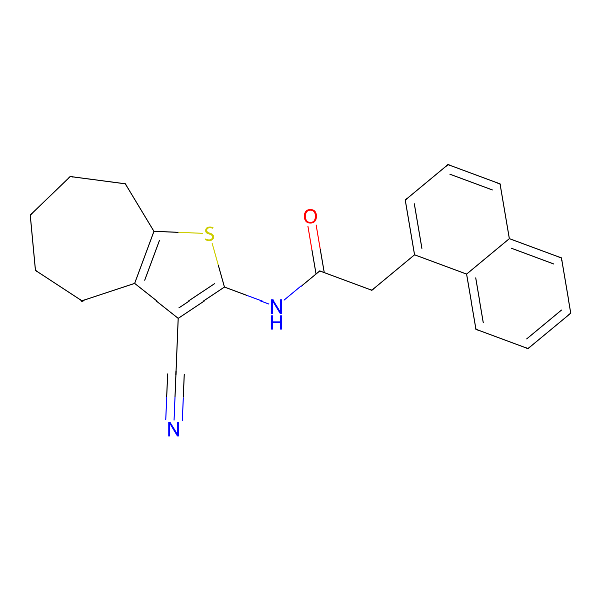 N-(3-cyano-5,6,7,8-tetrahydro-4H-cyclohepta[b]thiophen-2-yl)-2-naphthalen-1-ylacetamide molecular structure, CAS 378196-26-0