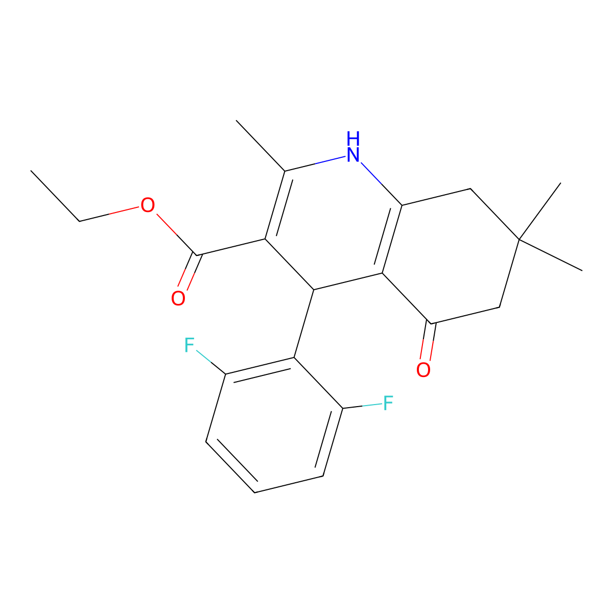 Ethyl 4-(2,6-difluorophenyl)-2,7,7-trimethyl-5-oxo-1,4,5,6,7,8-hexahydroquinoline-3-carboxylate molecular structure, CAS 378196-90-8