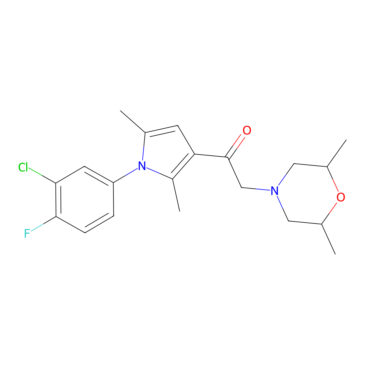 1-(1-(3-chloro-4-fluorophenyl)-2,5-dimethyl-1H-pyrrol-3-yl)-2-(2,6-dimethylmorpholino)ethanone molecular structure, CAS 378196-96-4
