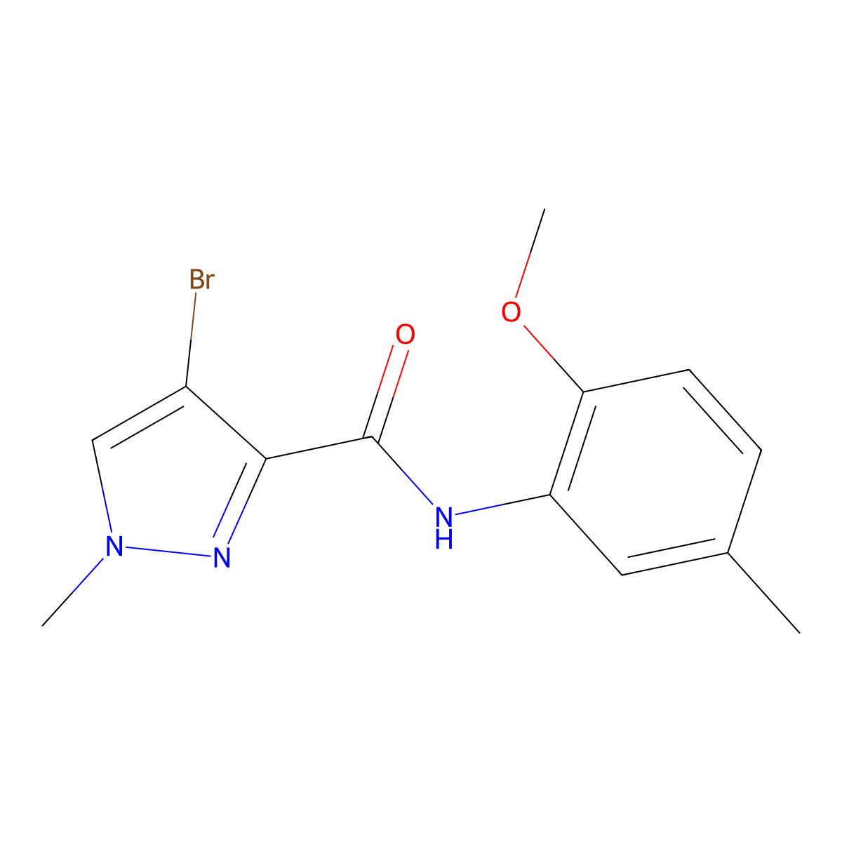 4-bromo-N-(2-methoxy-5-methylphenyl)-1-methyl-1H-pyrazole-3-carboxamide molecular structure, CAS 378198-25-5