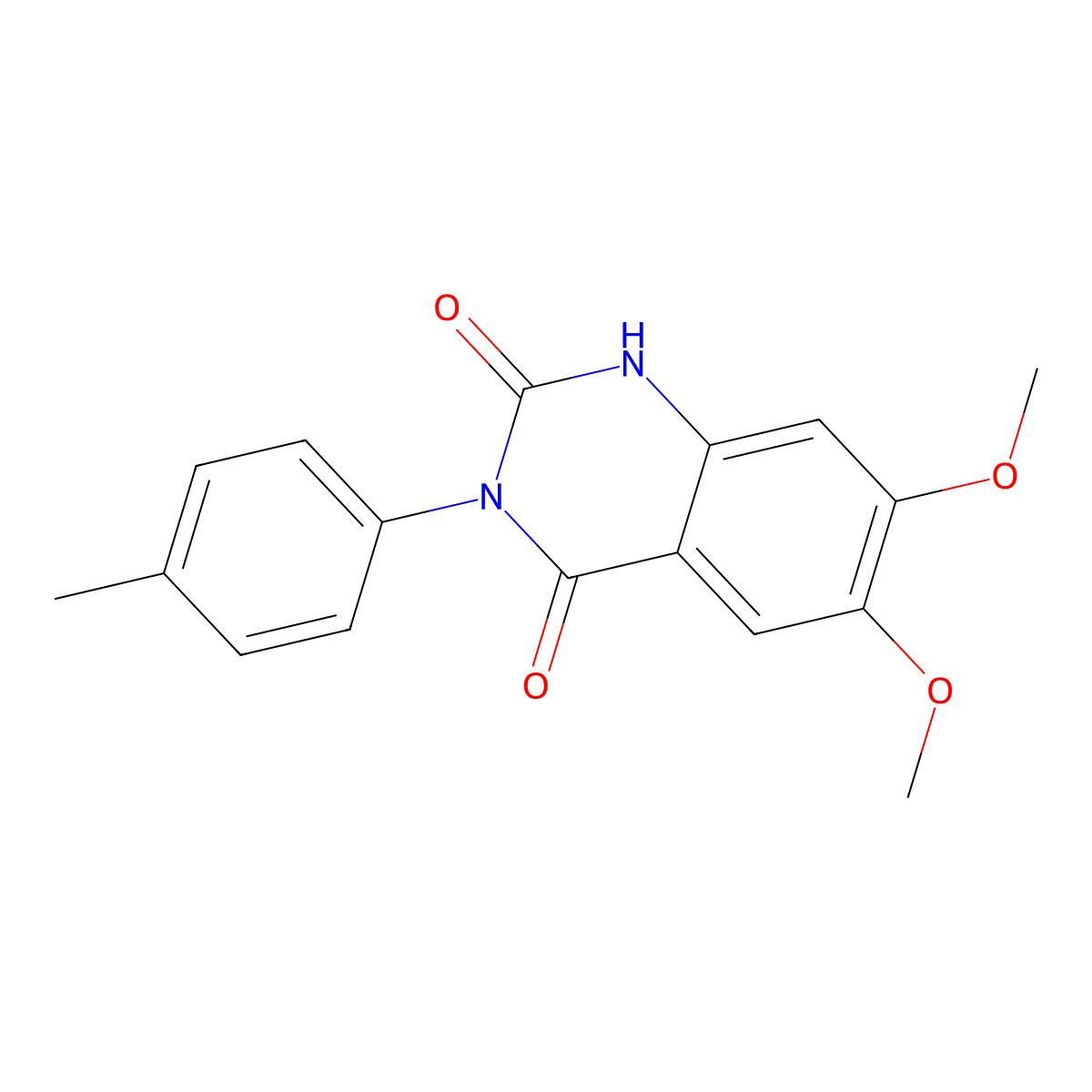 6,7-dimethoxy-3-(4-methylphenyl)-1H-quinazoline-2,4-dione molecular structure, CAS 378198-34-6
