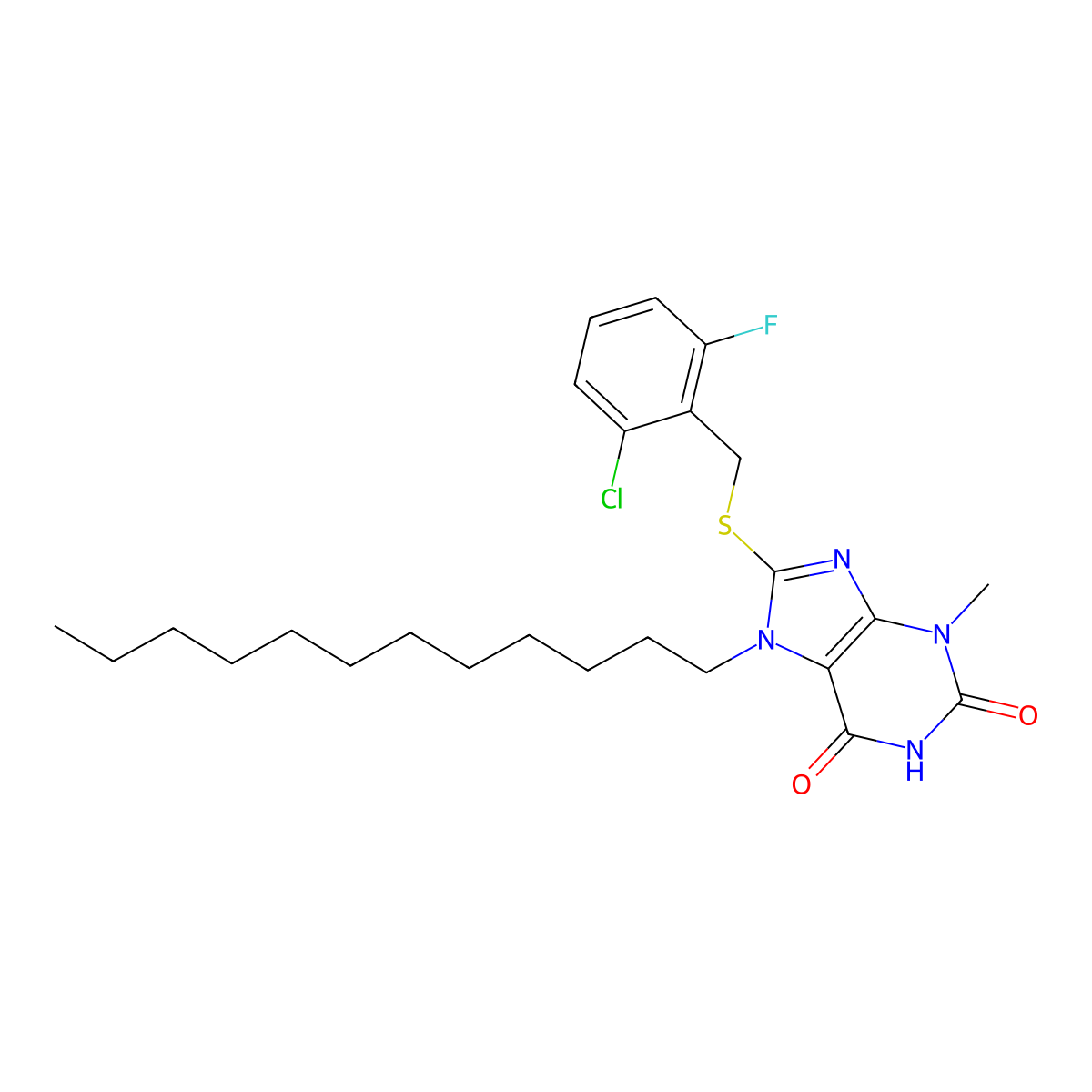 8-[(2-Chloro-6-fluorophenyl)methylsulfanyl]-7-dodecyl-3-methylpurine-2,6-dione molecular structure, CAS 378198-42-6