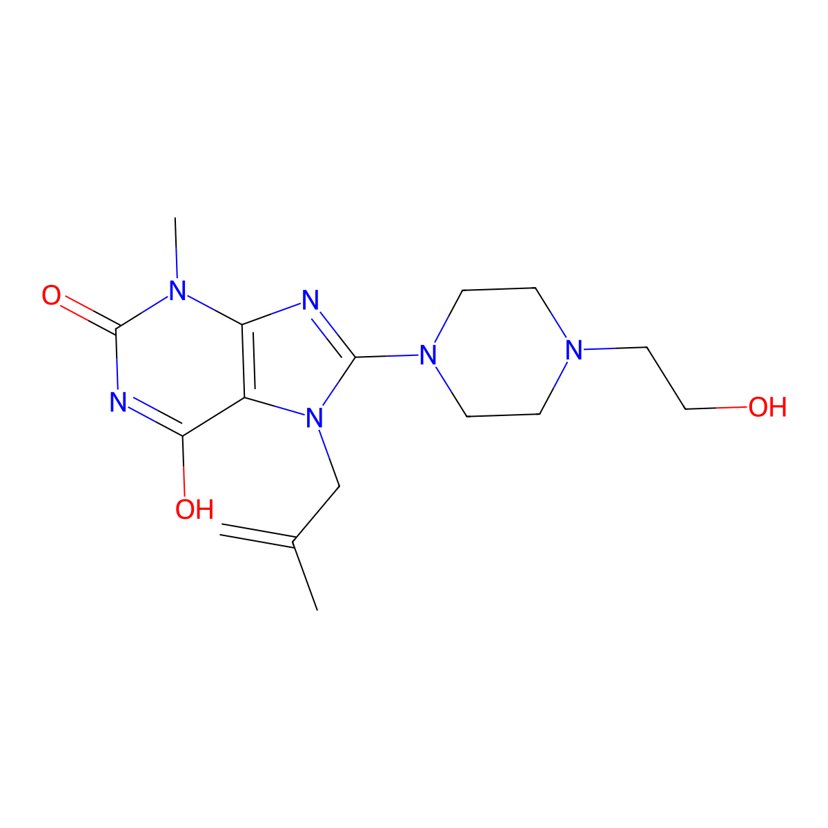 8-[4-(2-Hydroxyethyl)piperazin-1-yl]-3-methyl-7-(2-methylprop-2-enyl)purine-2,6-dione molecular structure, CAS 378198-60-8