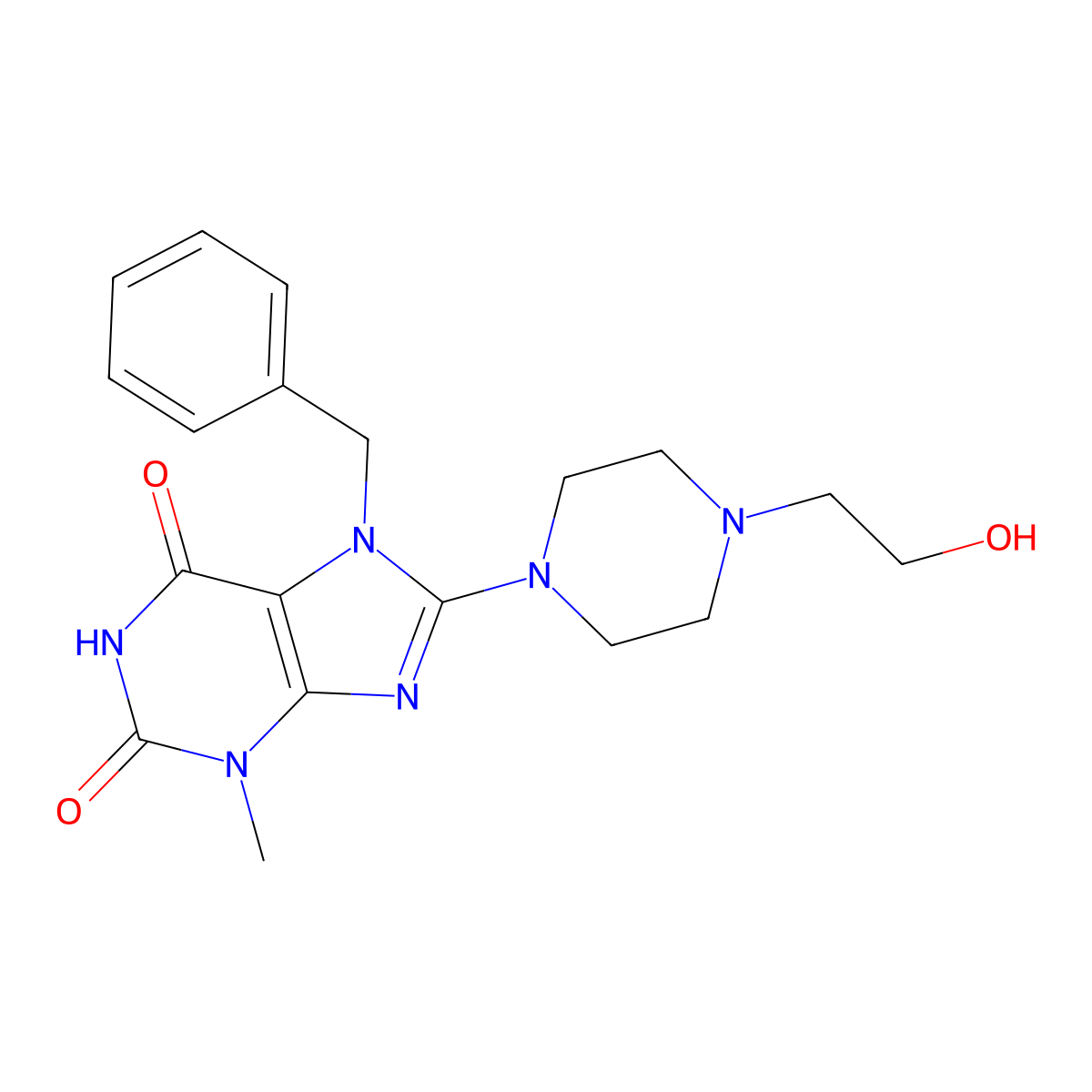 7-benzyl-8-(4-(2-hydroxyethyl)piperazin-1-yl)-3-methyl-1H-purine-2,6(3H,7H)-dione molecular structure, CAS 378199-06-5