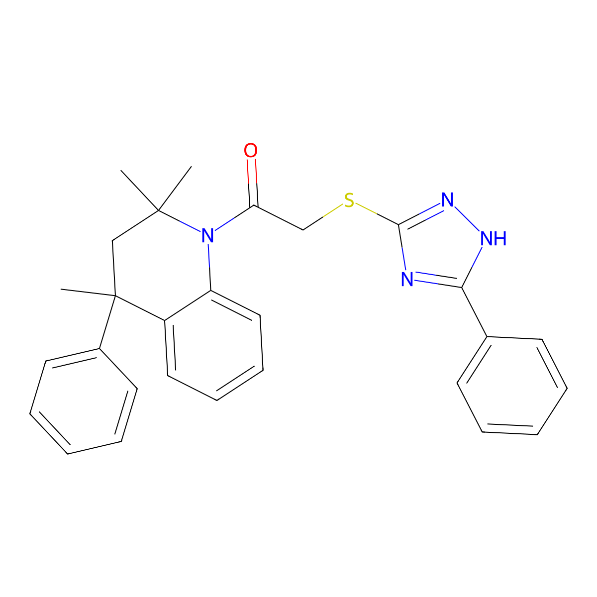 2,2,4-trimethyl-4-phenyl-1-(((3-phenyl-1H-1,2,4-triazol-5-yl)sulfanyl)acetyl)-1,2,3,4-tetrahydroquinoline molecular structure, CAS 378199-34-9