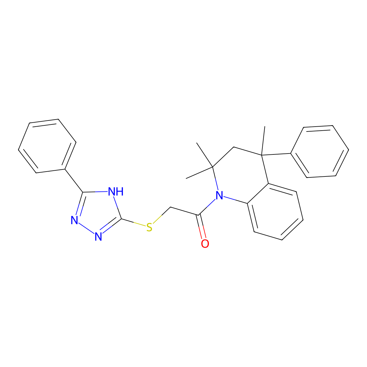 2,2,4-trimethyl-4-phenyl-1-(((3-phenyl-1H-1,2,4-triazol-5-yl)sulfanyl)acetyl)-1,2,3,4-tetrahydroquinoline molecular structure, CAS 378199-34-9