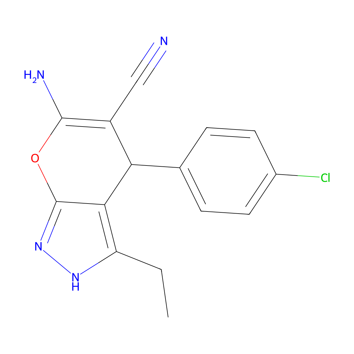 6-Amino-4-(4-CL-PH)-3-ethyl-1,4-dihydropyrano(2,3-C)pyrazole-5-carbonitrile molecular structure, CAS 378200-40-9