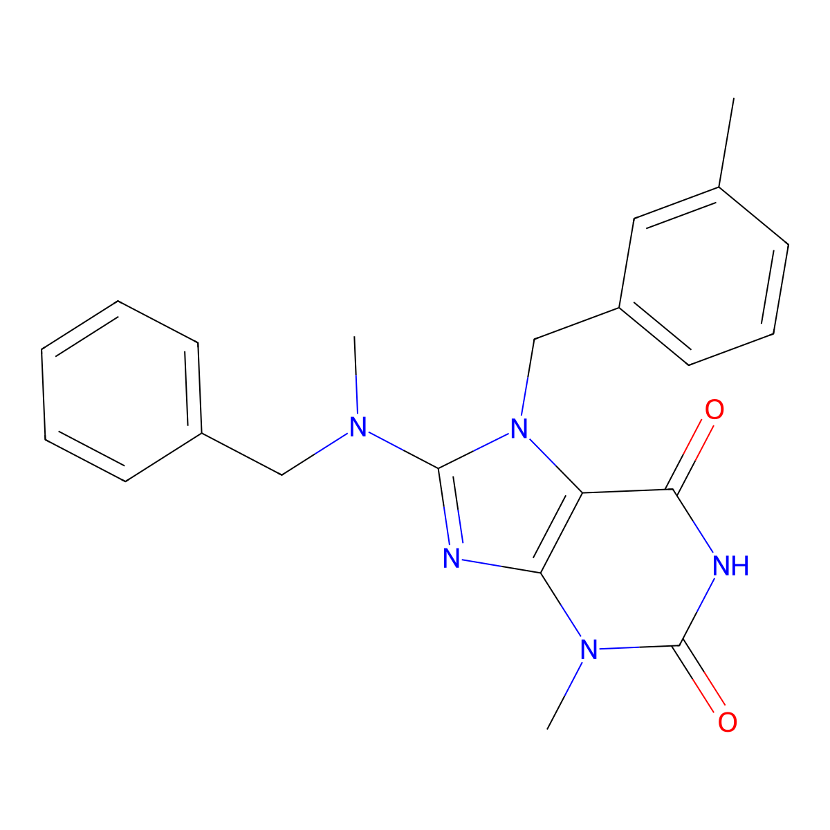 8-(benzyl(methyl)amino)-3-methyl-7-(3-methylbenzyl)-1H-purine-2,6(3H,7H)-dione molecular structure, CAS 378200-66-9