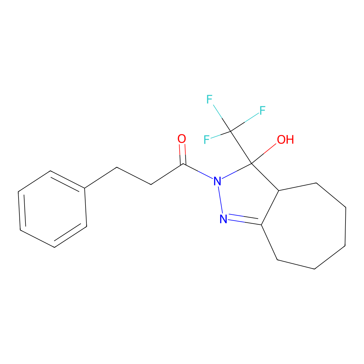 1-[3-Hydroxy-3-(trifluoromethyl)-3a,4,5,6,7,8-hexahydrocyclohepta[c]pyrazol-2-yl]-3-phenylpropan-1-one molecular structure, CAS 378200-72-7