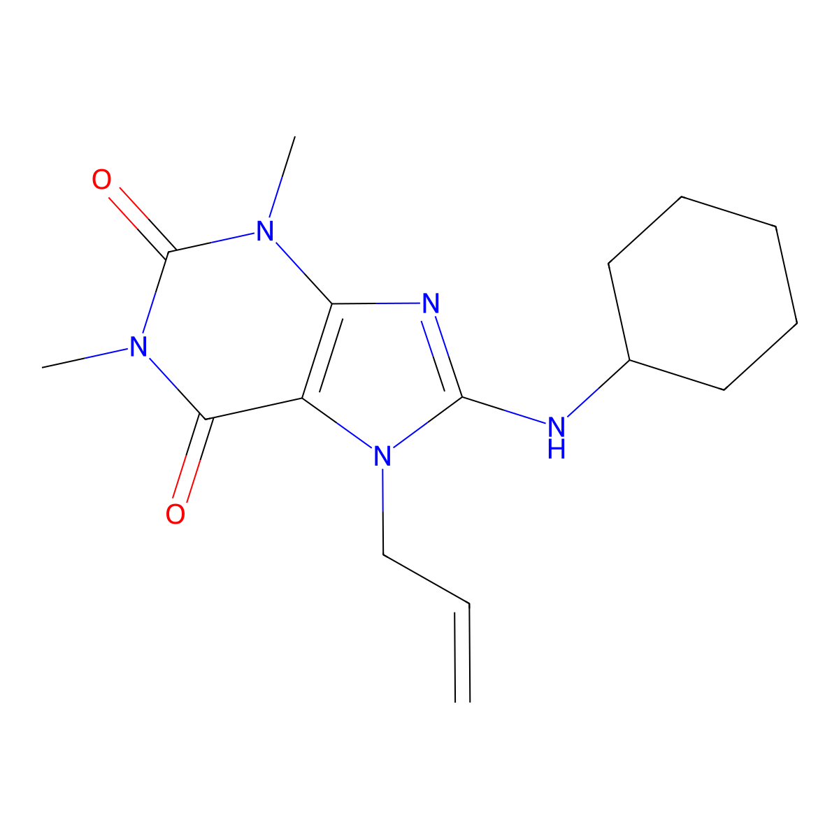 8-(cyclohexylamino)-1,3-dimethyl-7-(prop-2-en-1-yl)-2,3,6,7-tetrahydro-1H-purine-2,6-dione molecular structure, CAS 378200-77-2