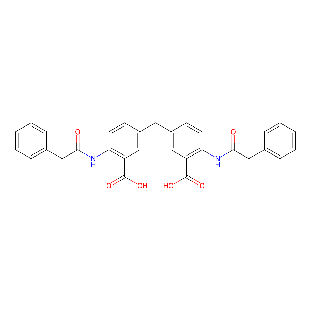 5-[[3-Carboxy-4-[(2-phenylacetyl)amino]phenyl]methyl]-2-[(2-phenylacetyl)amino]benzoic acid molecular structure, CAS 378201-13-9