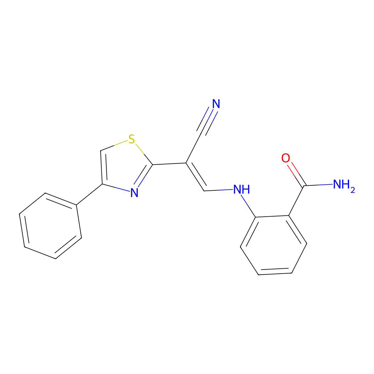 2-[[2-Cyano-2-(4-phenyl-2-thiazolyl)ethenyl]amino]benzamide molecular structure, CAS 378201-58-2